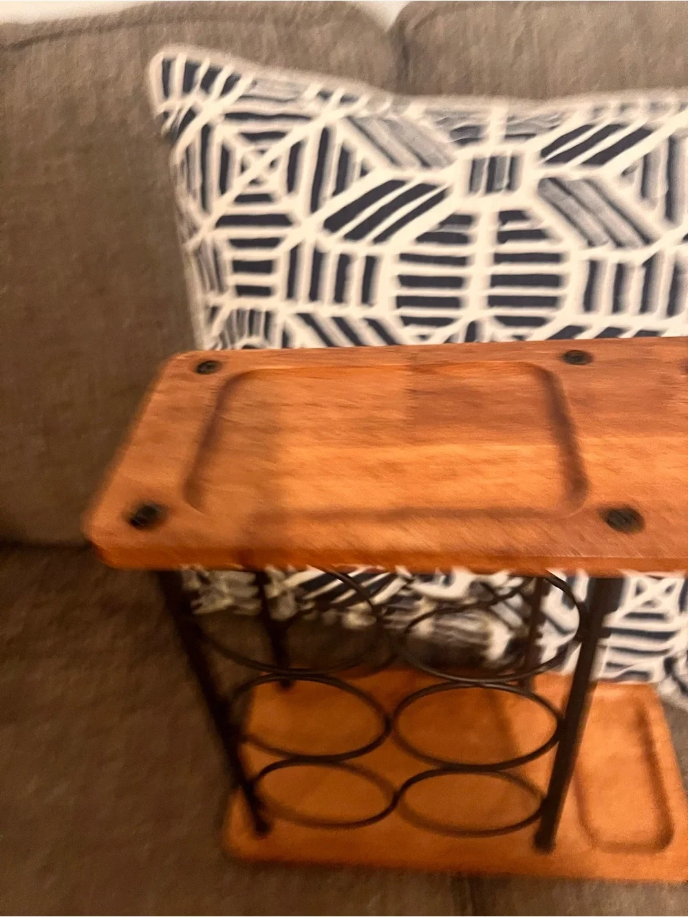 Rustic Brown Wood and Black Metal 6-Bottle Wine Rack with Stemware Holder